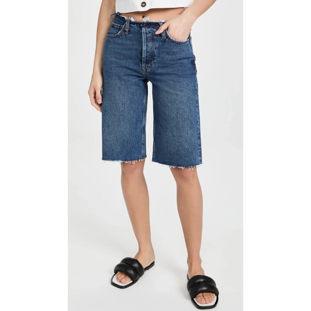 Anine Bing Gavin 1999 Denim Jean Shorts 29 Blue Cutoff 90s Long Bermuda Wide Leg - Picture 2 of 10